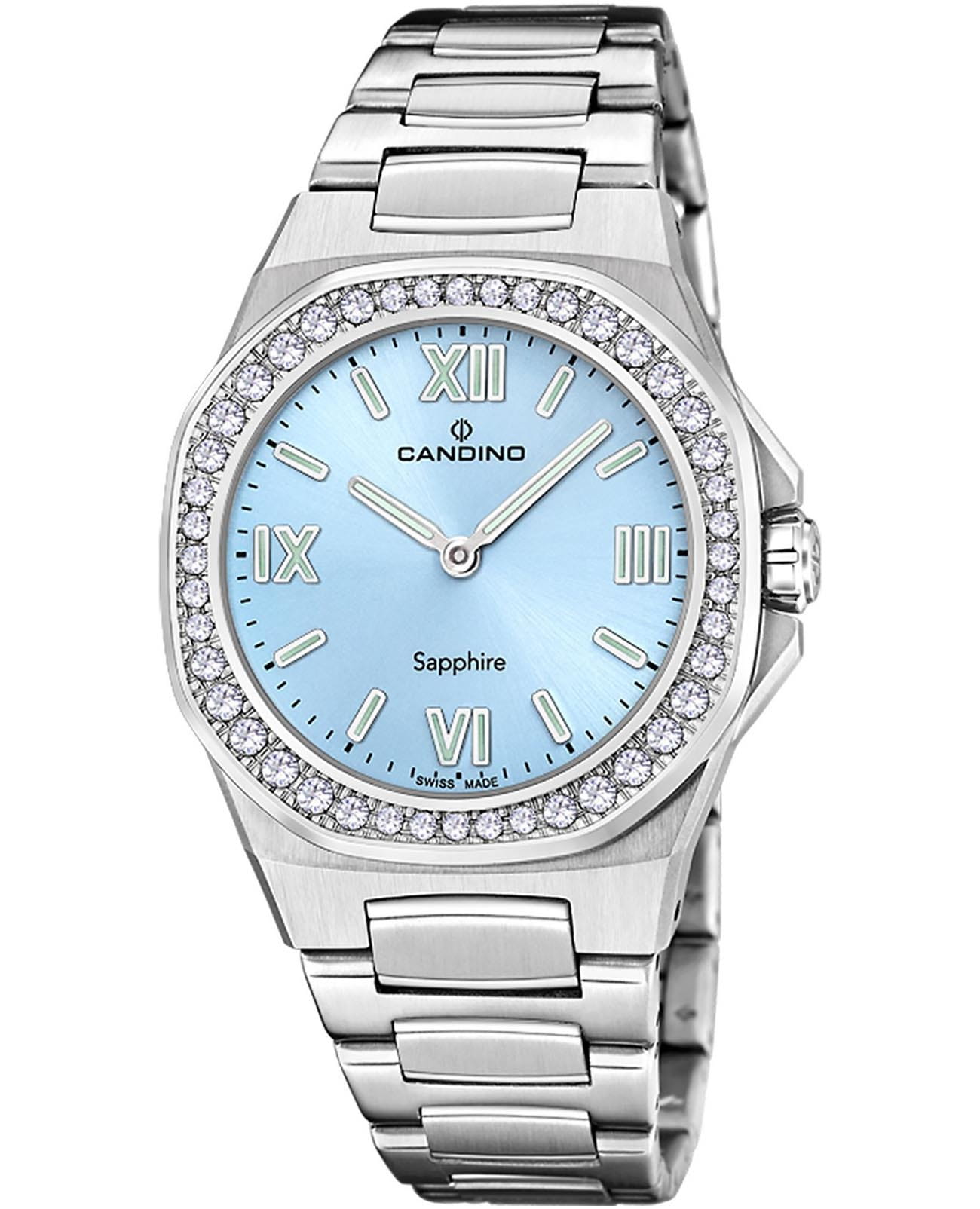 Candino Candino Elegance C4753/4  C4753/4 кварцевые женские часы голубой циферблат, браслет нержавеющая сталь — вид спереди