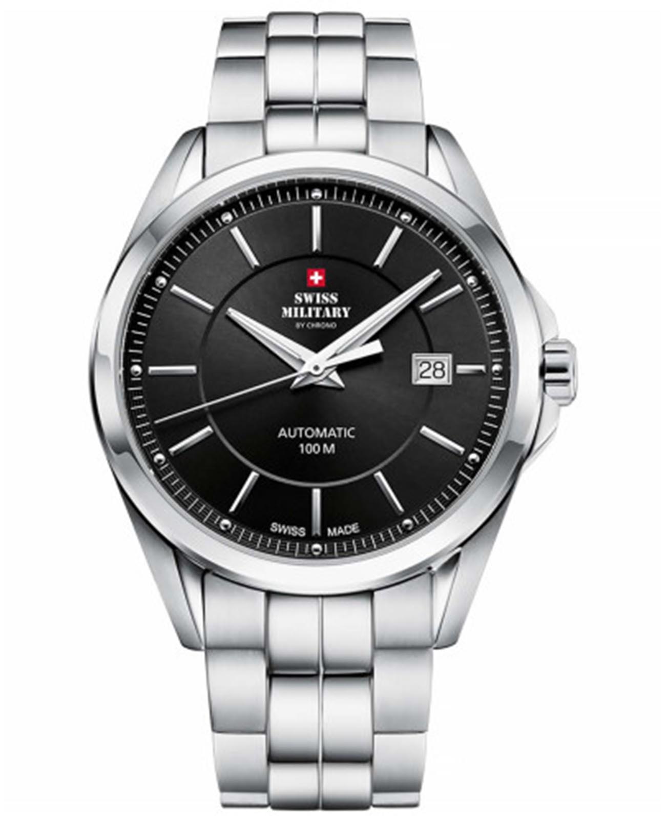 Swiss Military by Chrono Swiss Military by Chrono SMA34085.01  SMA34085.01 механические мужские часы черный циферблат, браслет нержавеющая сталь — вид спереди