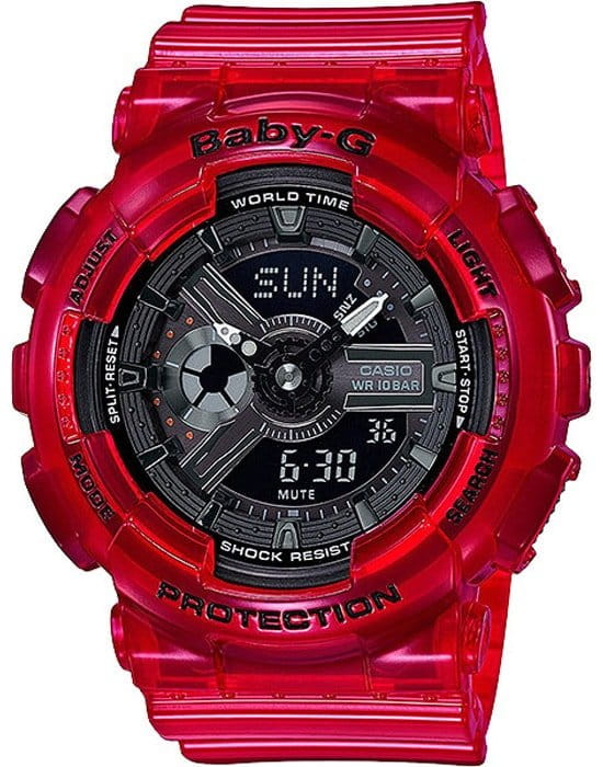 Casio Casio Baby-G BA-110CR-4A  BA-110CR-4A кварцевые женские часы черный циферблат, браслет пластик — вид спереди