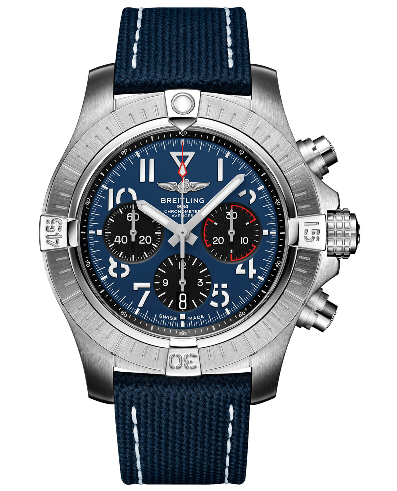 Breitling Breitling Avenger B01 Chronograph 45 AB01821A1C1X2  AB01821A1C1X2 механические мужские часы синий циферблат, браслет кожаный — вид спереди