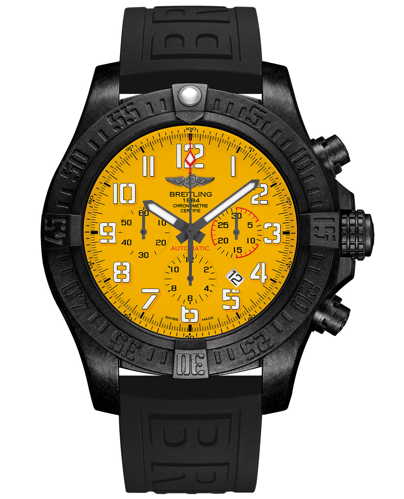Breitling Breitling Avenger Hurricane 12H XB0170E41I1S1  XB0170E41I1S1 механические мужские часы желтый циферблат, браслет каучук — вид спереди