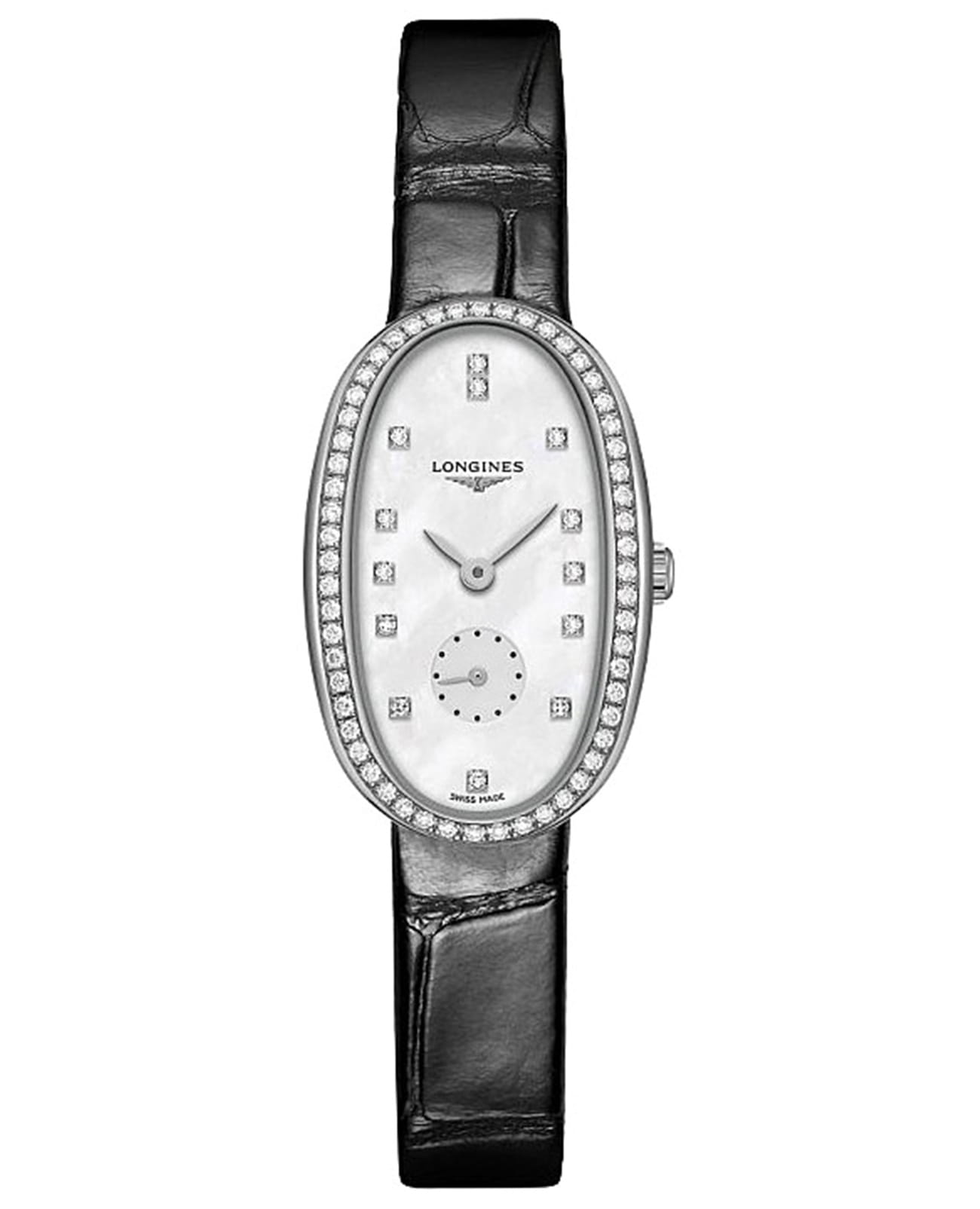 Longines Longines Symphonette L2.306.0.87.0  L23060870 кварцевые женские часы перламутровый циферблат, браслет кожаный — вид спереди