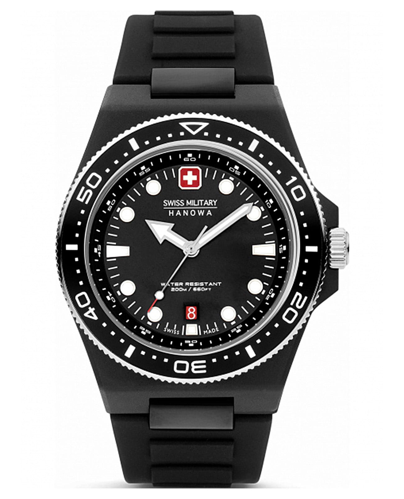Swiss Military Hanowa Swiss Military Hanowa Ocean Pioneer SMWGN0001180  SMWGN0001180 кварцевые мужские часы черный циферблат, браслет силикон — вид спереди