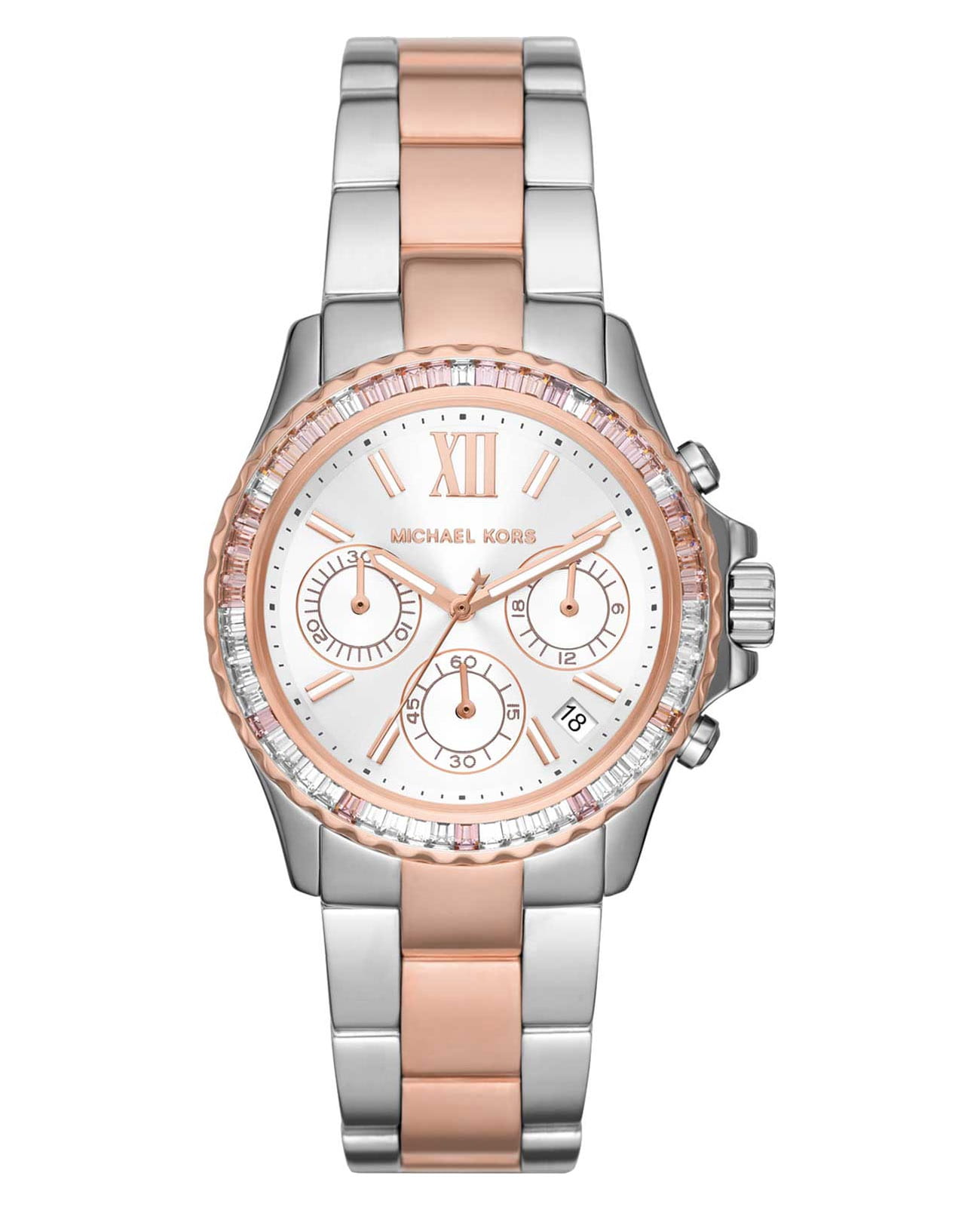 Michael Kors Michael Kors Everest MK7214  MK7214 кварцевые женские часы белый циферблат, браслет сталь c pvd покрытием — вид спереди
