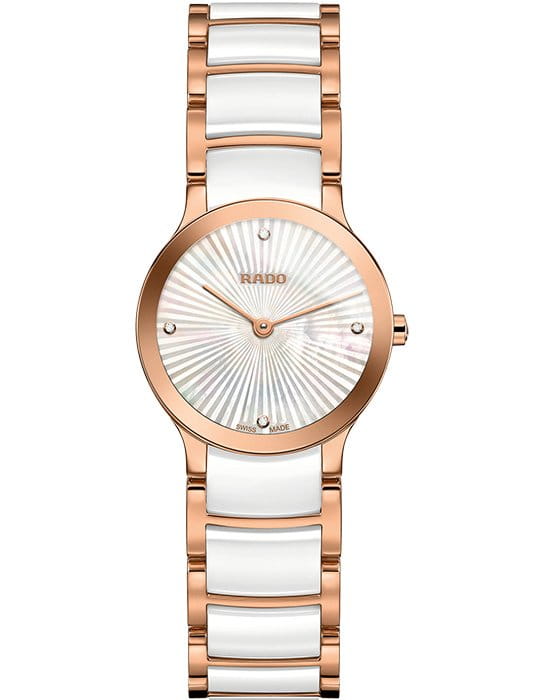Rado Rado Centrix Diamonds R30186902  R30186902 кварцевые женские часы перламутровый циферблат, браслет сталь + pvd + керамика — вид спереди