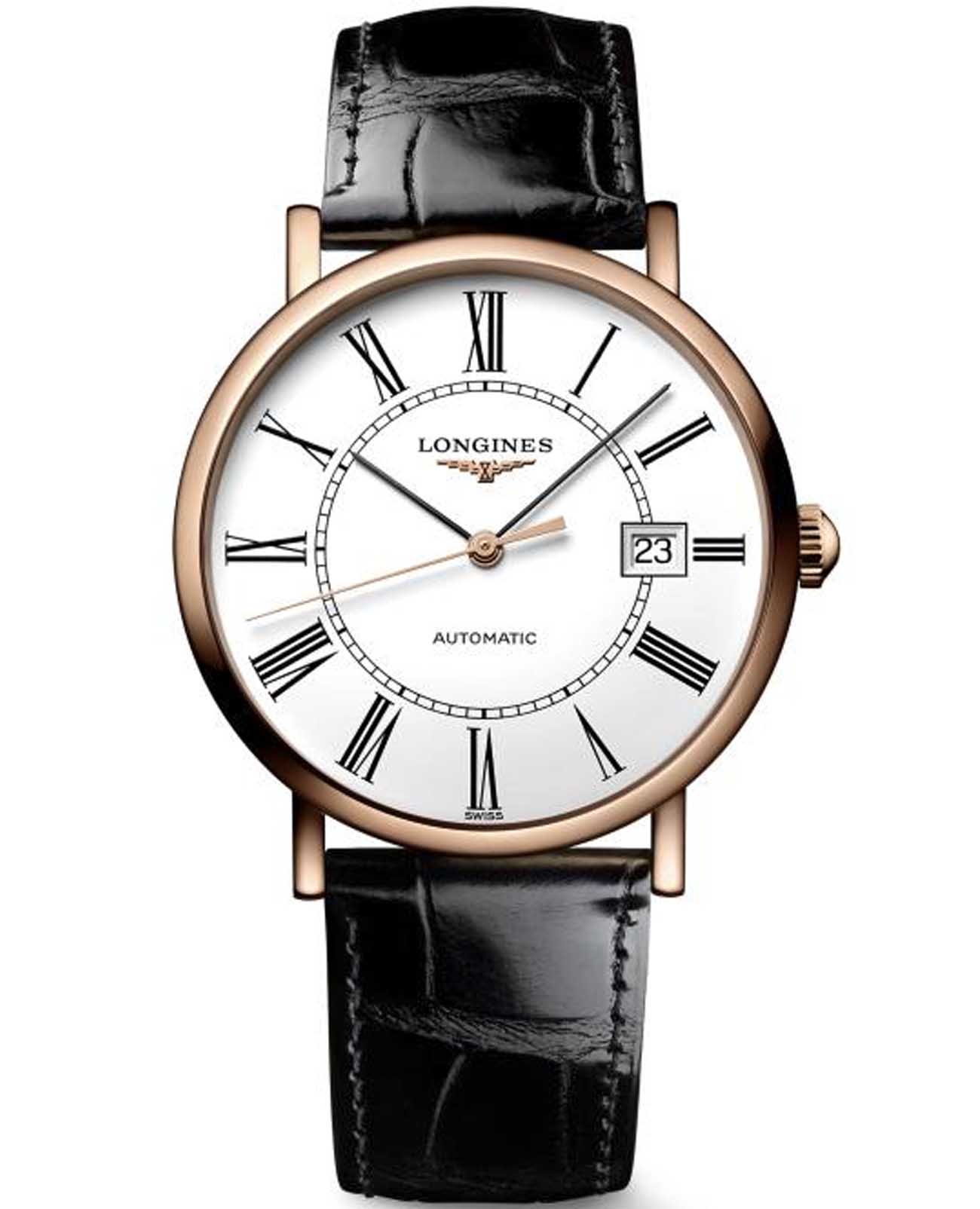 Longines Longines Elegant Collection L4.787.8.11.4  L47878114 механические мужские часы белый циферблат, браслет кожаный — вид спереди