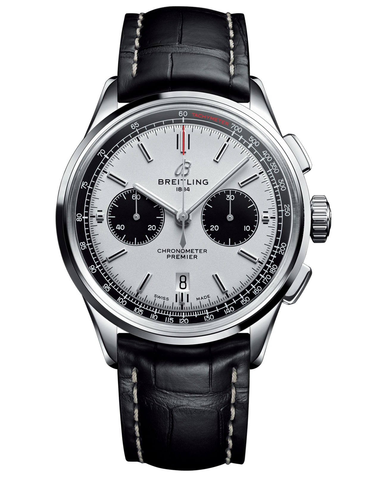 Breitling Breitling Premier B01 Chronograph 42 AB0118221G1P1  AB0118221G1P1 механические мужские часы белый циферблат, браслет кожаный — вид спереди