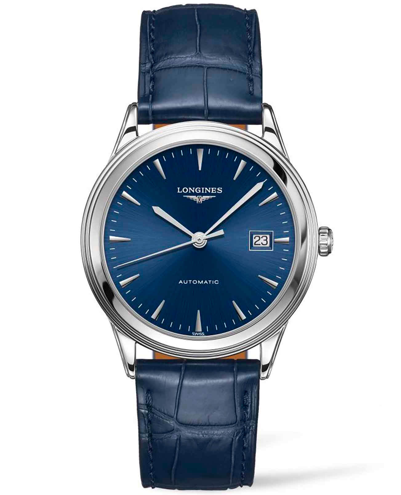 Longines Longines Flagship L4.974.4.92.2  L49744922 механические мужские часы синий циферблат, браслет кожаный — вид спереди