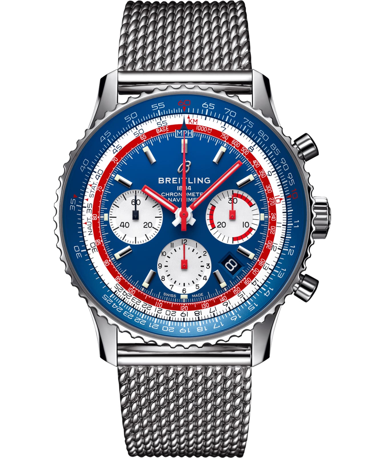 Breitling Breitling Navitimer B01 Chronograph 43 Pan AM AB01212B1C1A1  AB01212B1C1A1 механические мужские часы  циферблат, браслет нержавеющая сталь — вид спереди