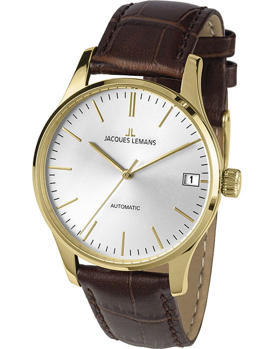 Jacques Lemans Jacques Lemans London 1-2074F  1-2074F механические женские часы серебристый циферблат, браслет кожаный — вид спереди