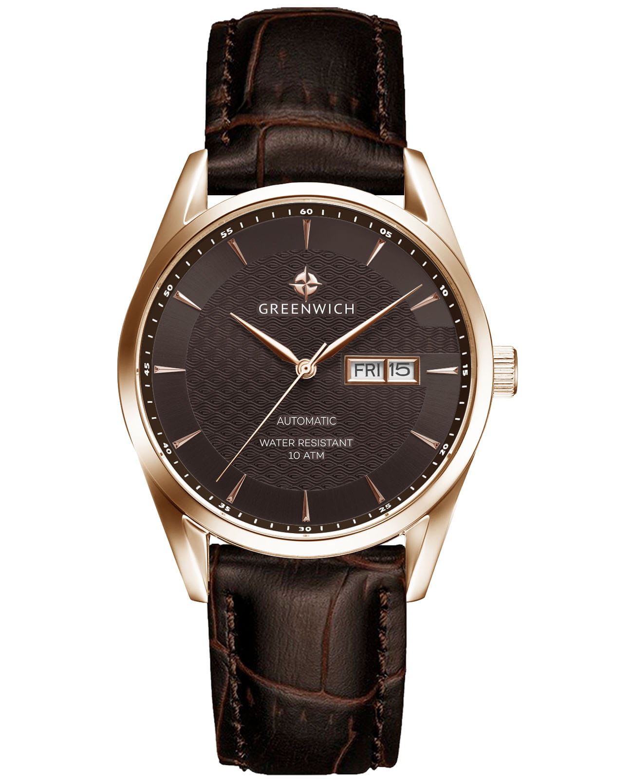 Greenwich Greenwich Good Luck Classic GW 074.42.32  GW 074.42.32 механические мужские часы коричневый циферблат, браслет кожаный — вид спереди