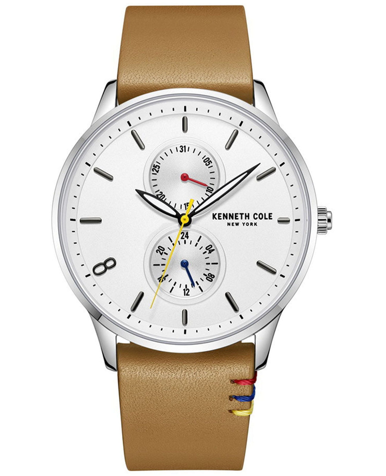 Kenneth Cole Kenneth Cole Classic KCWGF2233401  KCWGF2233401 кварцевые мужские часы серебристый циферблат, браслет кожаный — вид спереди