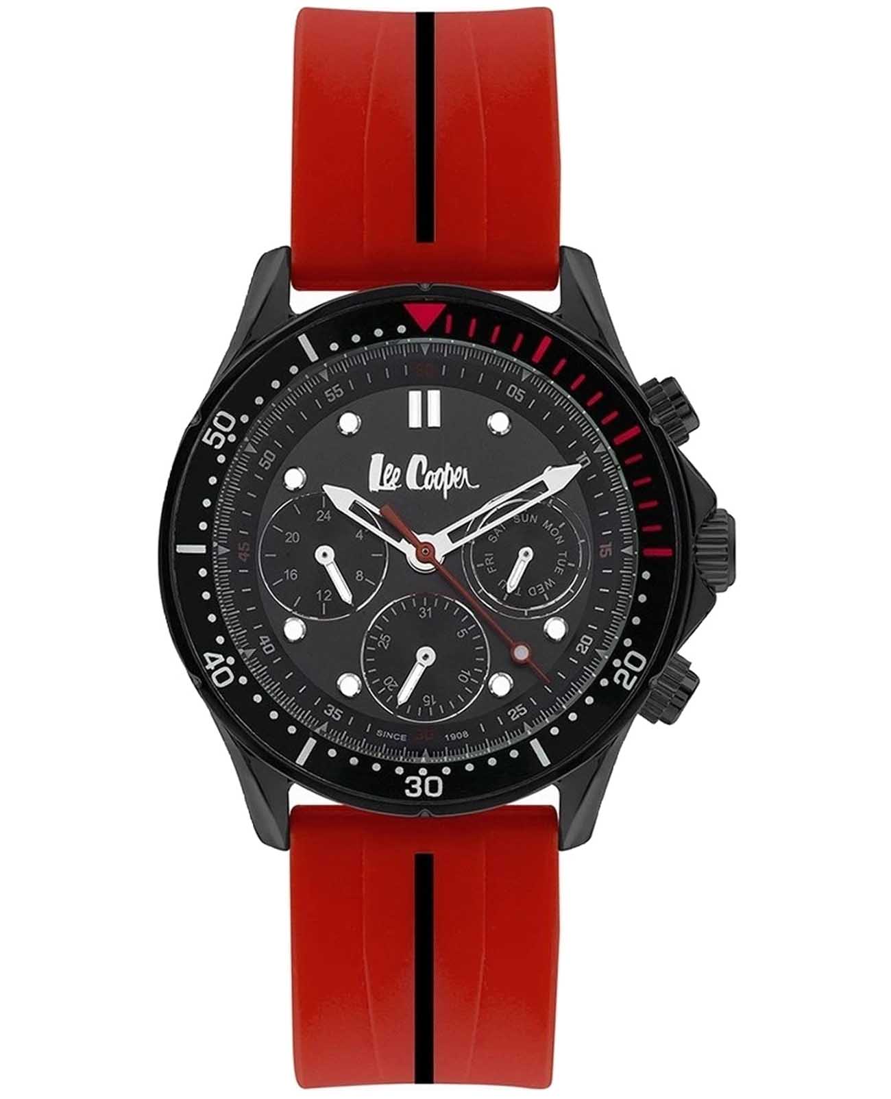 Lee Cooper Lee Cooper LC07430.668  LC07430.668 кварцевые мужские часы черный циферблат, браслет каучук — вид спереди