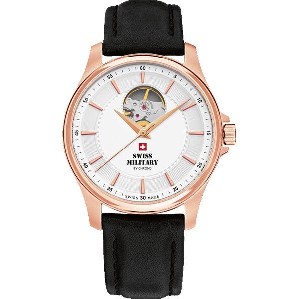 Swiss Military by Chrono Swiss Military by Chrono SMA34050.10  SMA34050.10 механические мужские часы белый циферблат, браслет кожаный — вид спереди