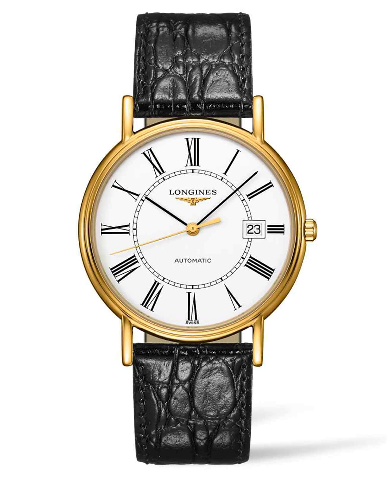 Longines Longines Presence L4.921.2.11.2  L49212112 механические женские часы белый циферблат, браслет кожаный — вид спереди