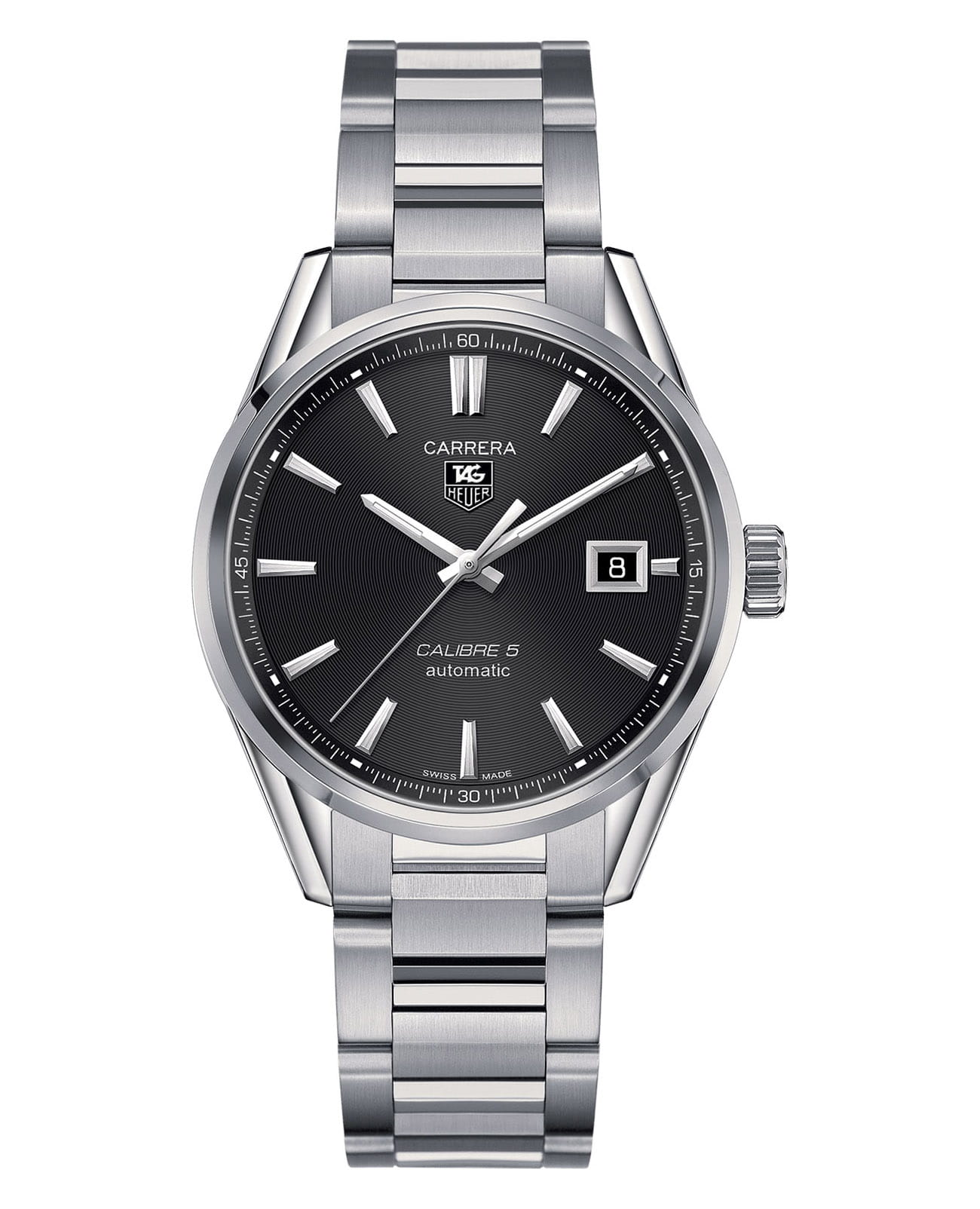 TAG Heuer TAG Heuer Carrera WAR211A.BA0782  WAR211A.BA0782 механические мужские часы черный циферблат, браслет нержавеющая сталь — вид спереди