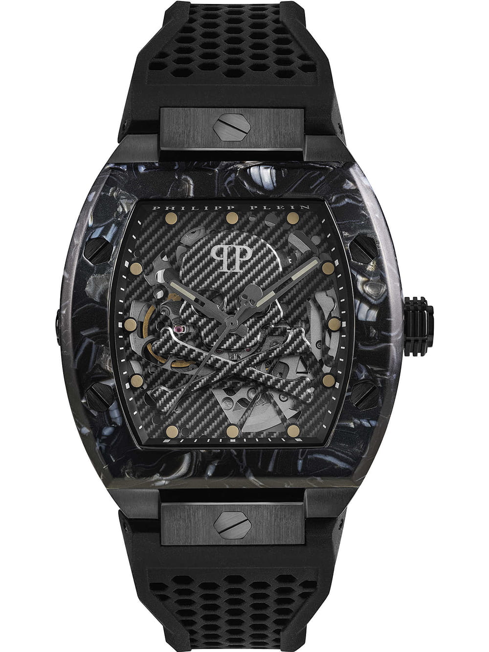 Philipp Plein Philipp Plein The Skeleton PWBAA0221  PWBAA0221 механические мужские часы черный циферблат, браслет силикон — вид спереди