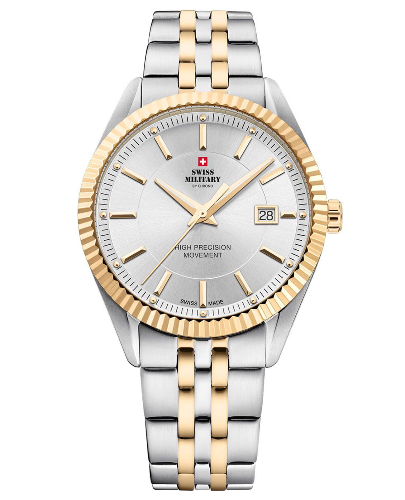 Swiss Military by Chrono Swiss Military by Chrono Сверхточные SM34065.05  SM34065.05 кварцевые мужские часы серебристый циферблат, браслет сталь c pvd покрытием — вид спереди