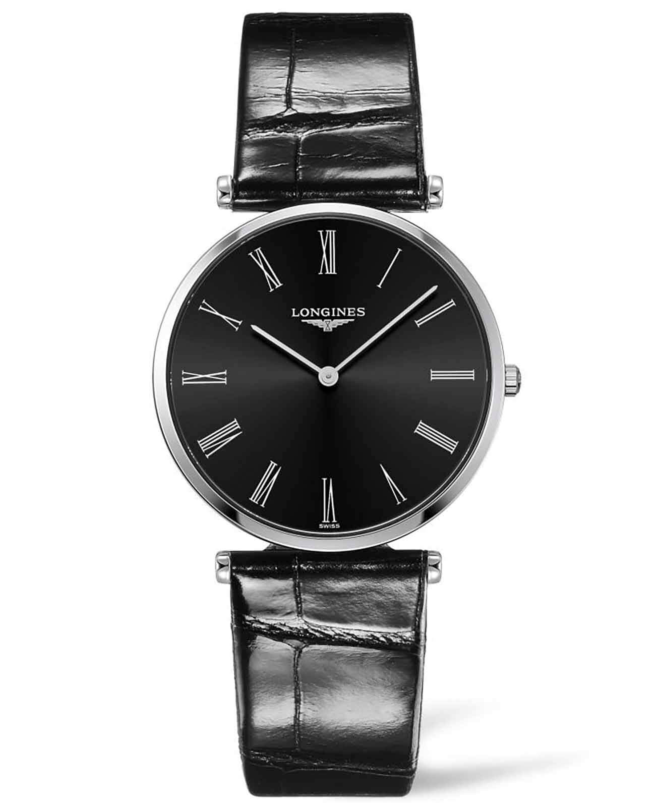 Longines Longines La Grande Classique L4.755.4.51.2  L47554512 кварцевые женские часы черный циферблат, браслет кожаный — вид спереди