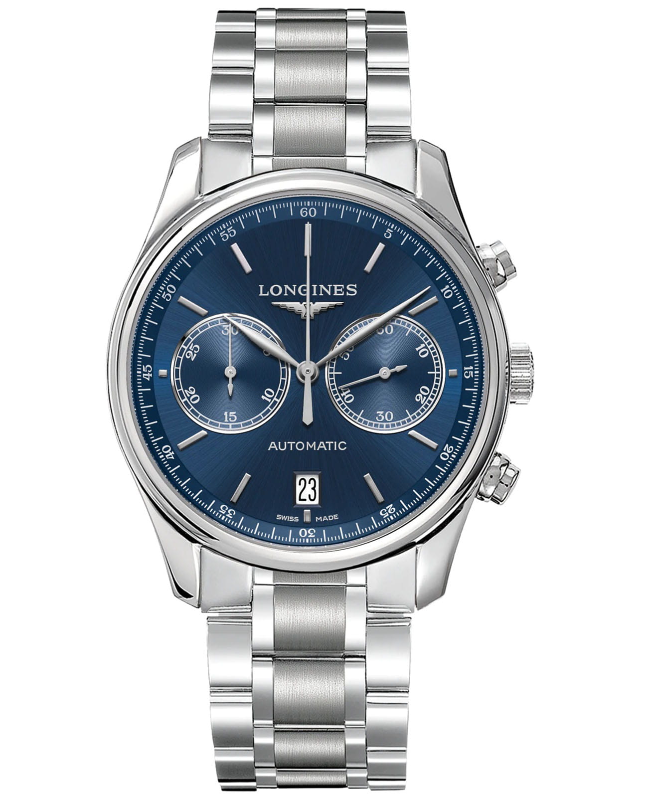 Longines Longines Master Collection L2.629.4.92.6  L26294926 механические мужские часы синий циферблат, браслет нержавеющая сталь — вид спереди