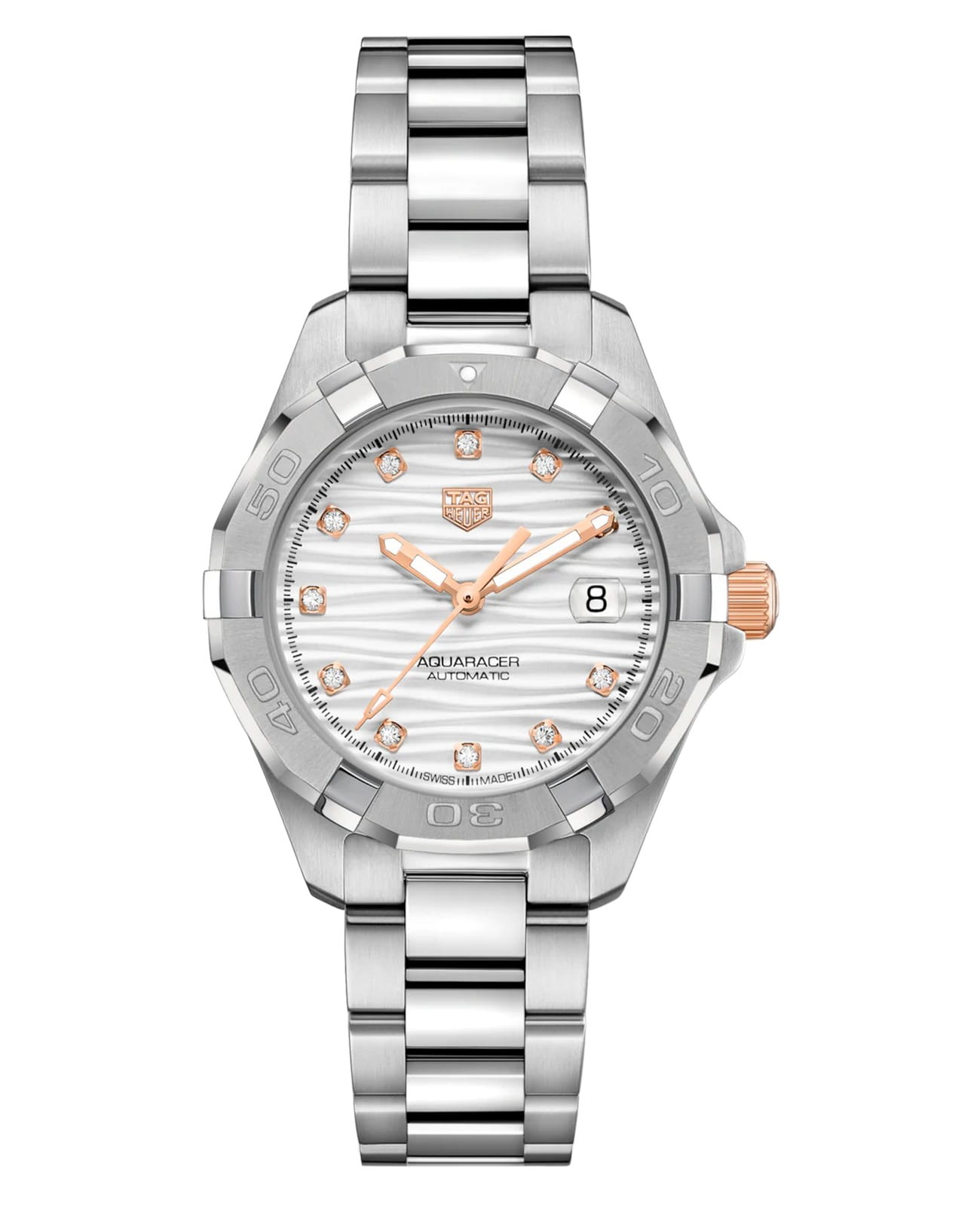 TAG Heuer TAG Heuer Autavia WBD2320.BA0740  WBD2320.BA0740 механические женские часы белый циферблат, браслет нержавеющая сталь — вид спереди