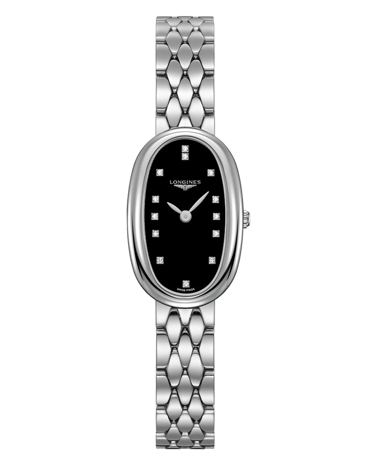 Longines Longines Symphonette L2.305.4.57.6  L23054576 кварцевые женские часы черный циферблат, браслет нержавеющая сталь — вид спереди