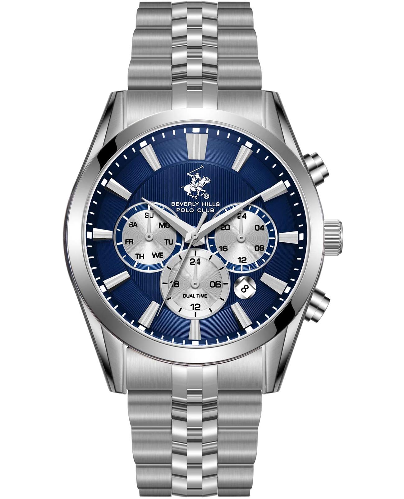 Beverly Hills Polo Club Beverly Hills Polo Club BP3782X.390  BP3782X.390 кварцевые мужские часы синий циферблат, браслет нержавеющая сталь — вид спереди