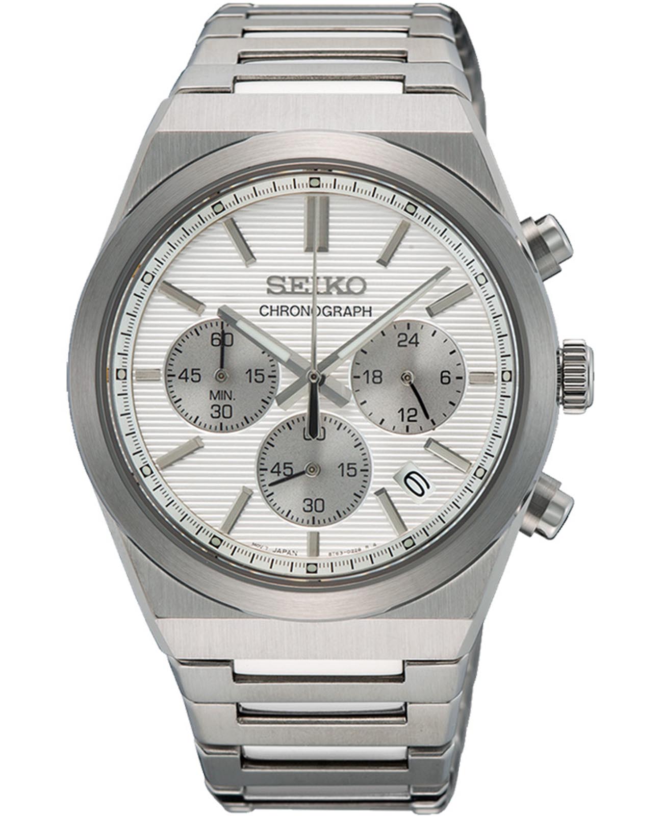 Seiko Seiko Discover More SSB451P1  SSB451P1 кварцевые мужские часы белый циферблат, браслет нержавеющая сталь — вид спереди