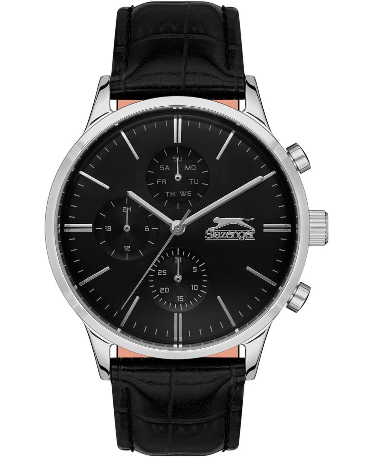 Slazenger Slazenger Multifunction SL.09.2124.2.01  SL.09.2124.2.01 кварцевые мужские часы черный циферблат, браслет кожаный — вид спереди
