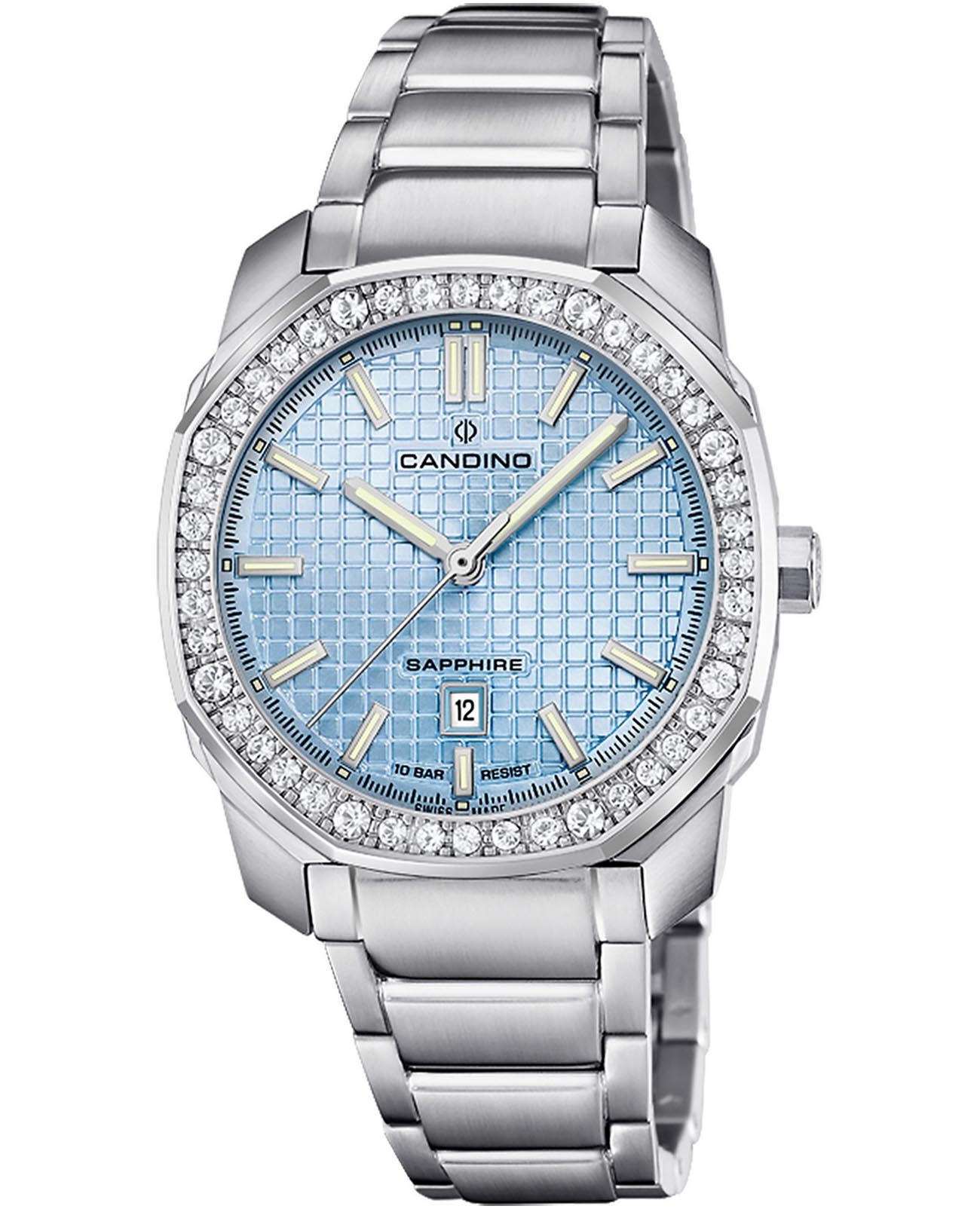 Candino Candino Lady Elegance Date C4756/3  C4756/3 кварцевые женские часы голубой циферблат, браслет нержавеющая сталь — вид спереди