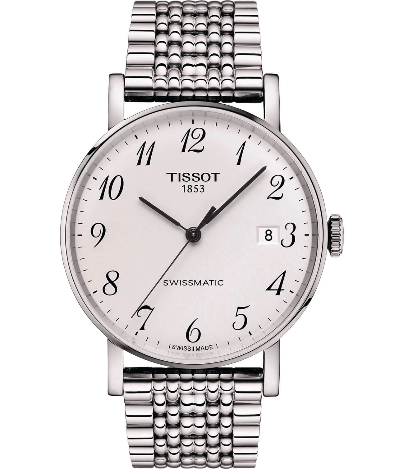 Tissot Tissot Everytime Swissmatic T109.407.11.032.00 Everytime T1094071103200 механические мужские часы белый циферблат, браслет нержавеющая сталь — вид спереди