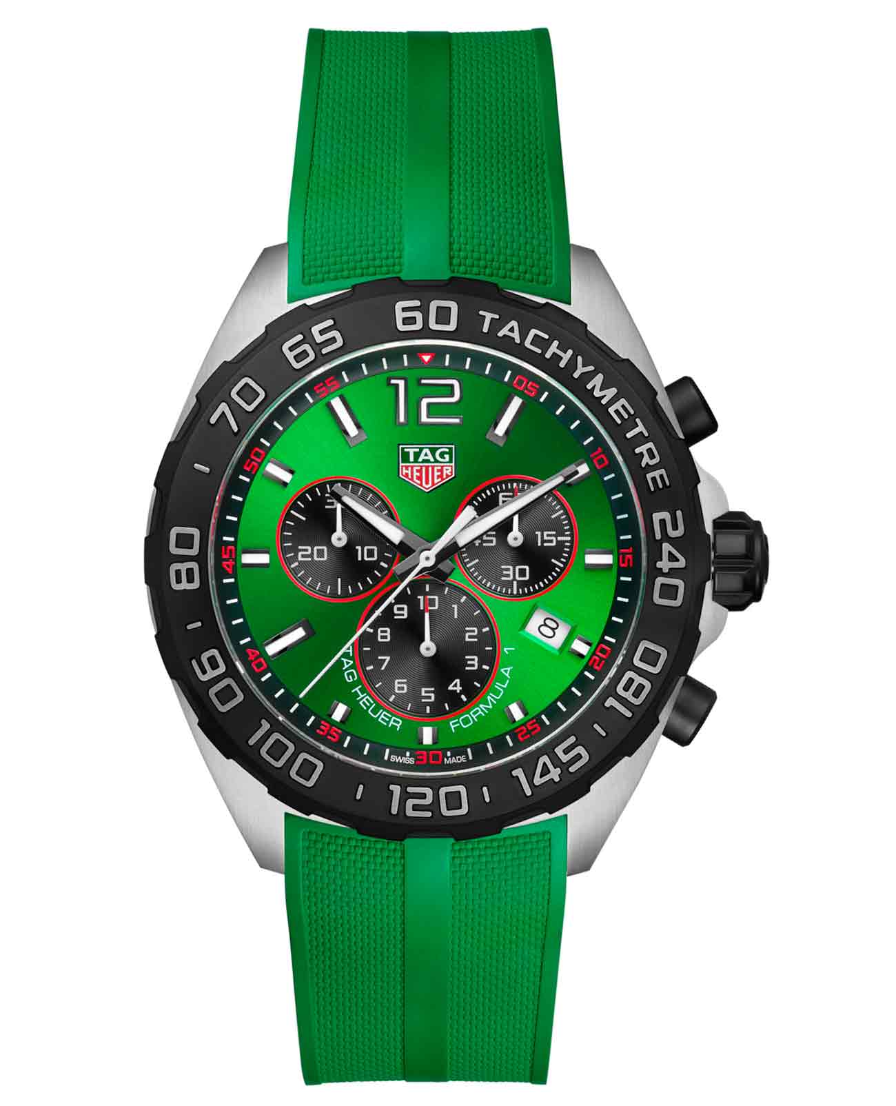 TAG Heuer TAG Heuer Formula 1 CAZ101AP.FT8056  CAZ101AP.FT8056 кварцевые мужские часы зеленый циферблат, браслет каучук — вид спереди