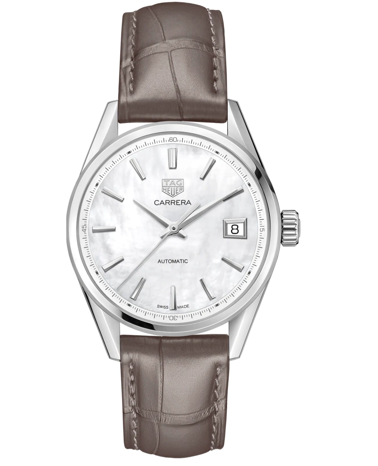 TAG Heuer TAG Heuer Carrera Lady WBK2311.FC8258  WBK2311.FC8258 механические женские часы белый циферблат, браслет кожаный — вид спереди
