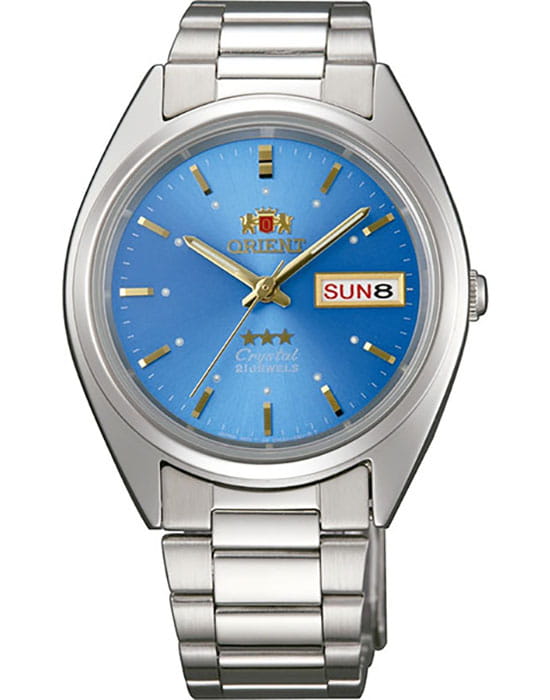 Orient Orient 3 Stars FAB00005J  FAB00005J механические мужские часы голубой циферблат, браслет нержавеющая сталь — вид спереди