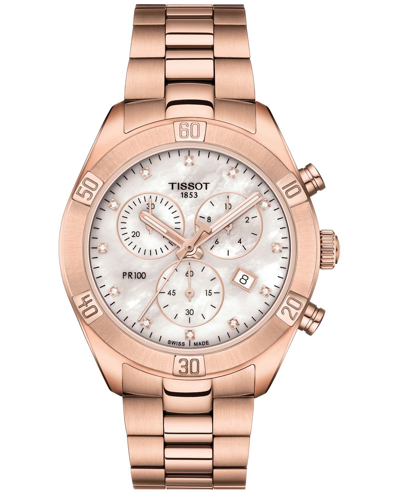 Tissot Tissot PR 100 Sport Chic Cronograph T101.917.33.116.00 PR 100 Sport Chic T1019173311600 кварцевые женские часы белый циферблат, браслет сталь c pvd покрытием — вид спереди