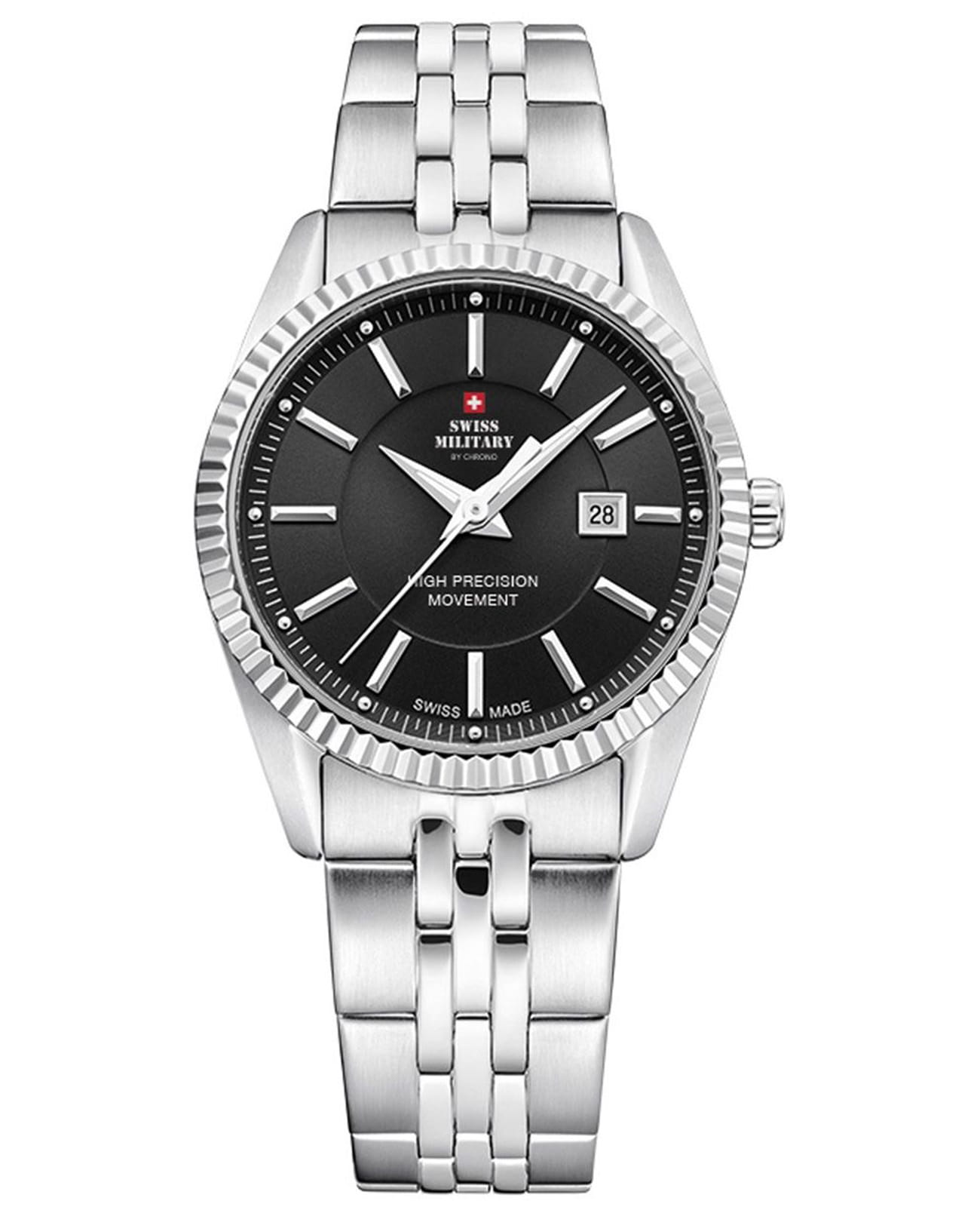 Swiss Military by Chrono Swiss Military by Chrono Сверхточные SM34066.01  SM34066.01 кварцевые женские часы черный циферблат, браслет нержавеющая сталь — вид спереди