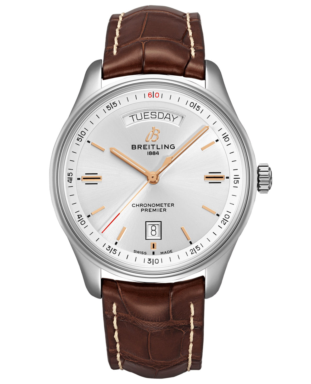 Breitling Breitling Premier Automatic Day & Date 40 A45340211G1P1  A45340211G1P1 механические мужские часы серебристый циферблат, браслет кожаный — вид спереди