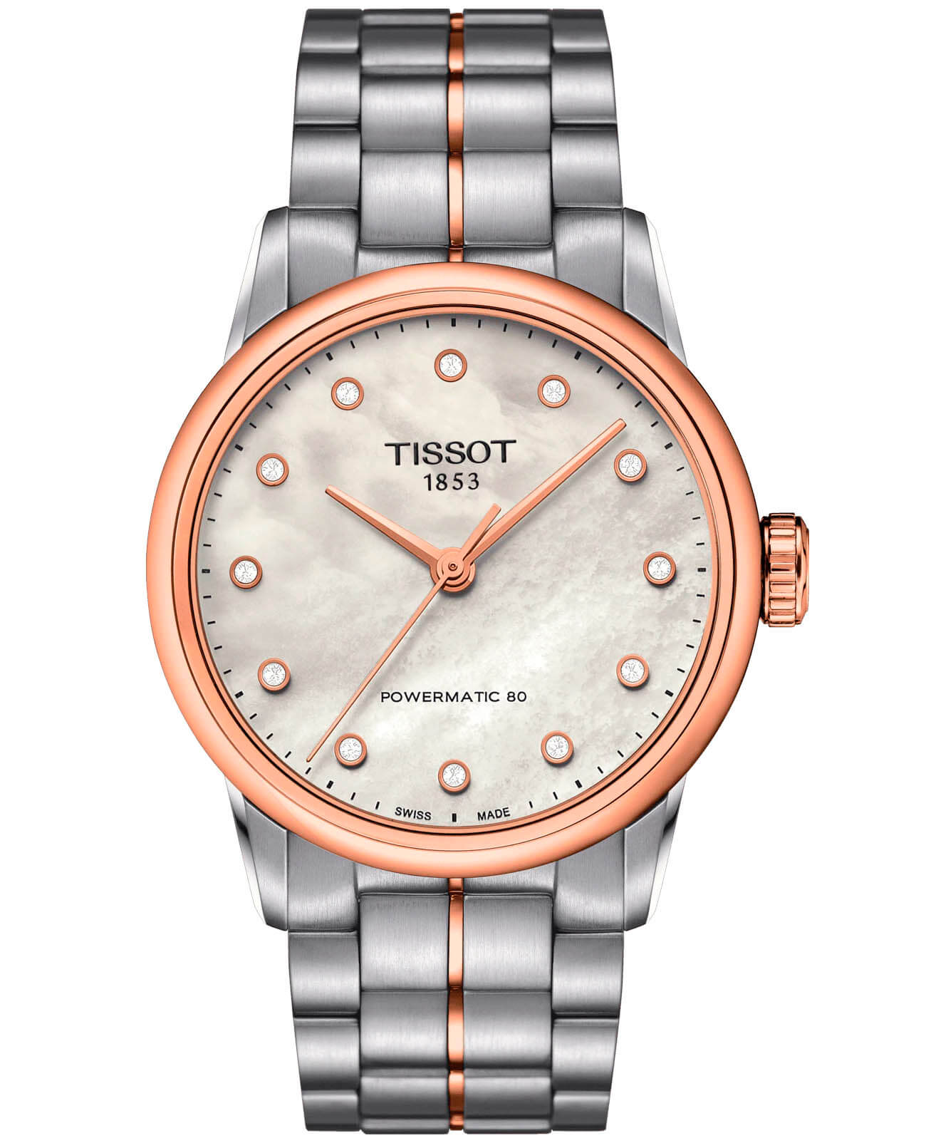 Tissot Tissot Luxury Powermatic 80 Lady T086.207.22.116.00  T0862072211600 механические женские часы перламутровый циферблат, браслет сталь c pvd покрытием — вид спереди