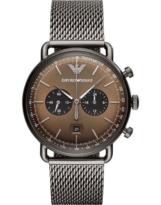 Emporio Armani Emporio Armani AR11141  AR11141 кварцевые мужские часы коричневый циферблат, браслет  — вид спереди