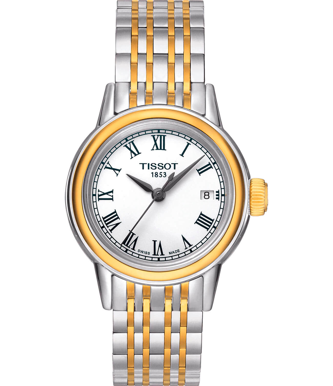 Tissot Tissot Carson Lady T085.210.22.013.00 Carson T0852102201300 кварцевые женские часы белый циферблат, браслет сталь c pvd покрытием — вид спереди