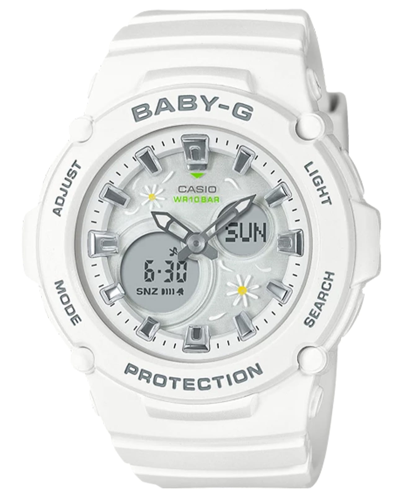Casio Casio Baby-G BGA-270FL-7ADR (BGA-270FL-7A)  BGA-270FL-7A кварцевые женские часы белый циферблат, браслет пластик — вид спереди