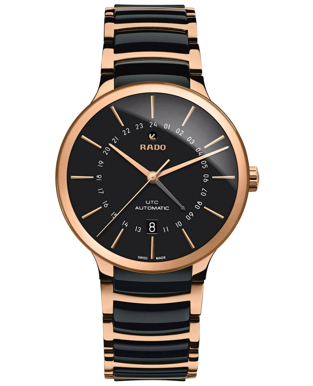 Rado Rado Centrix R30162172 Automatic R30162172 механические мужские часы черный циферблат, браслет сталь + pvd + керамика — вид спереди