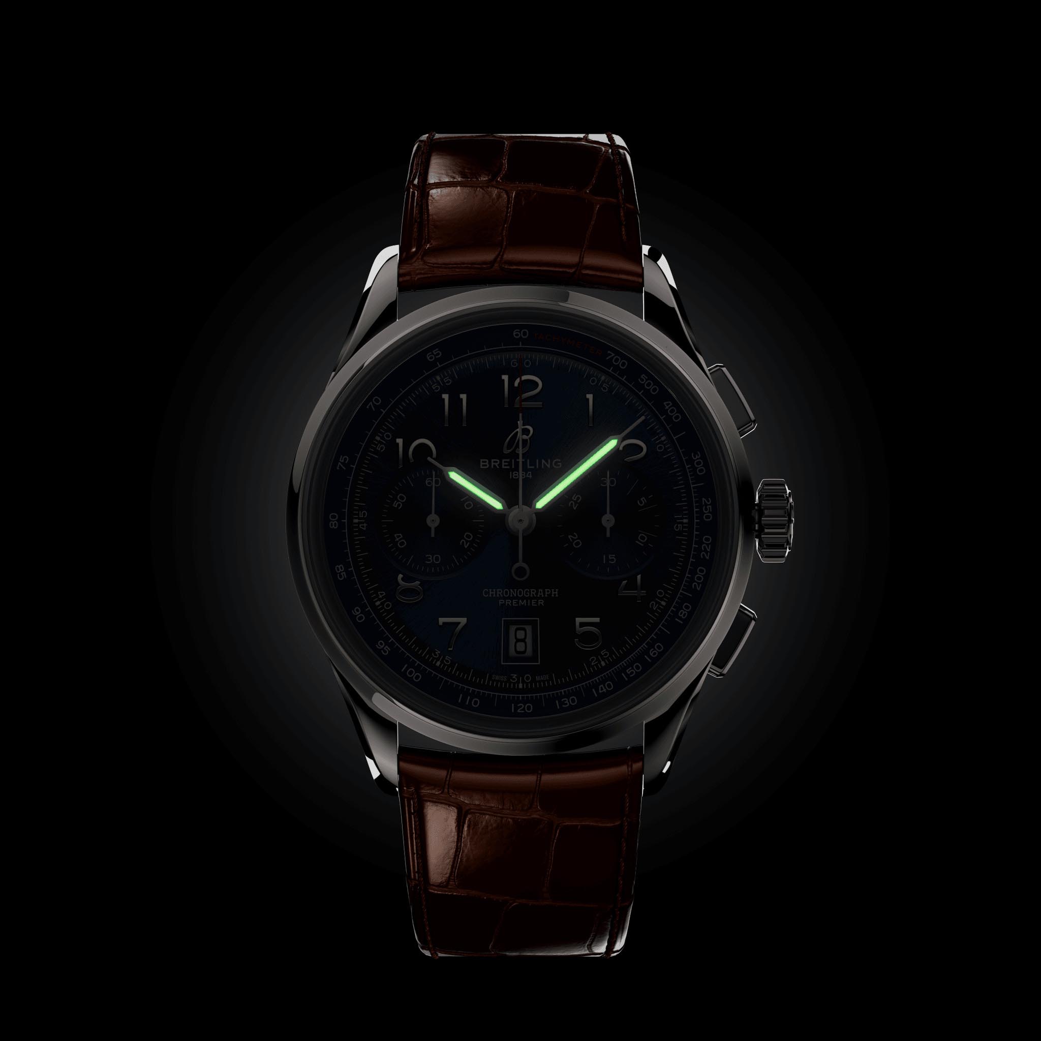 Breitling Breitling Premier B01 Chronograph 42 AB0145171C1P1, premier швейцария мужские часы на браслете кожаный боковой вид
