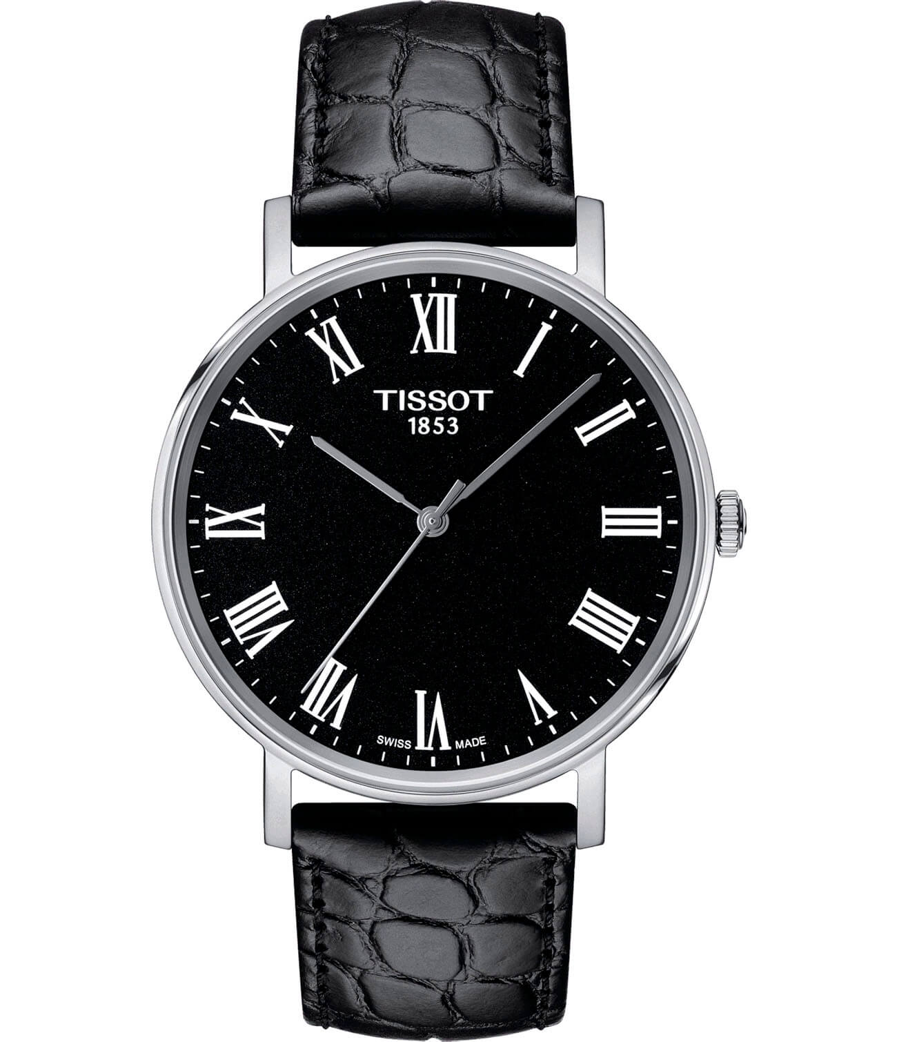 Tissot Tissot Everytime Medium T109.410.16.053.00 Everytime T1094101605300 кварцевые мужские часы черный циферблат, браслет кожаный — вид спереди