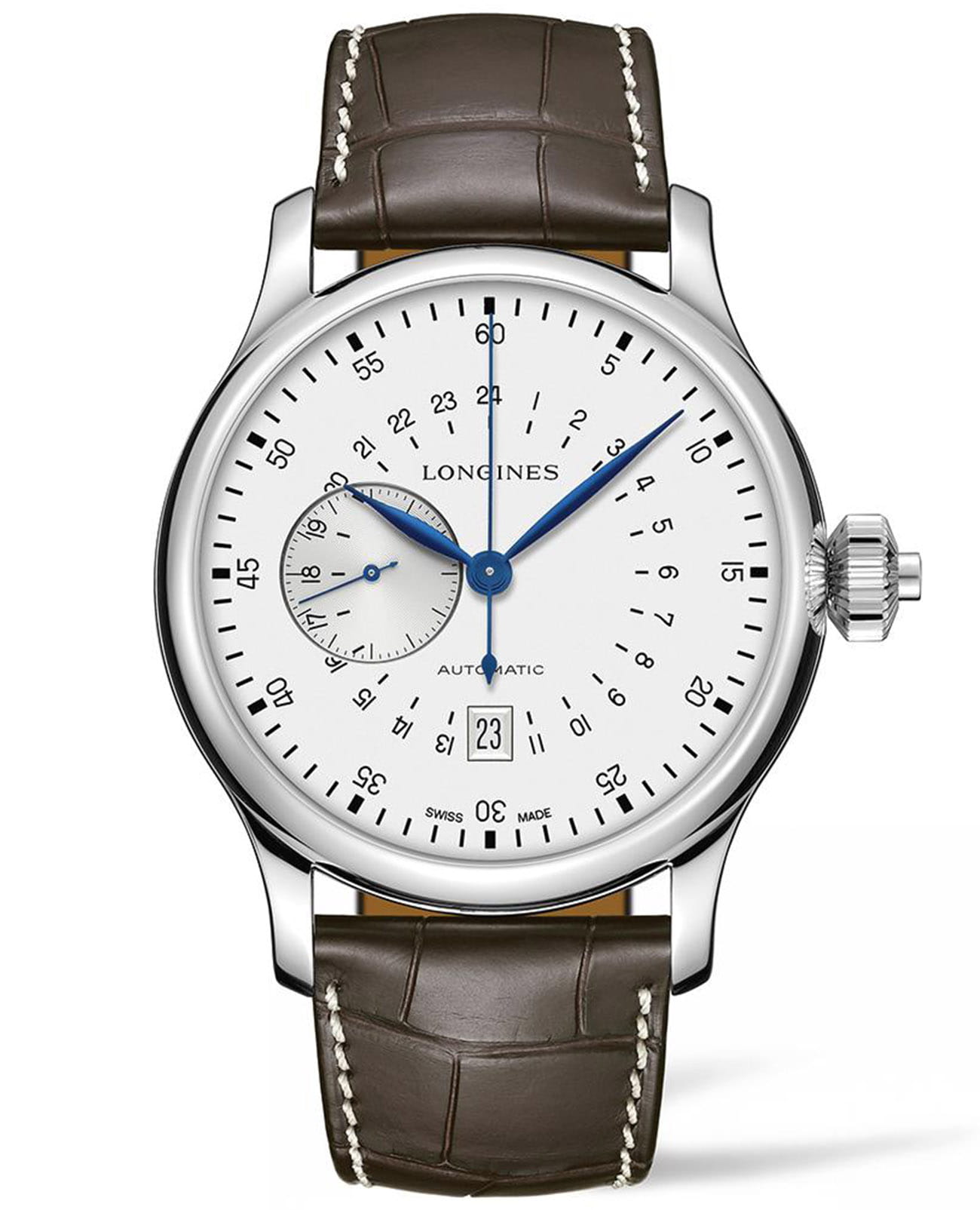 Longines Longines Heritage Collection L2.797.4.73.0  L27974730 механические мужские часы серебристый циферблат, браслет кожаный — вид спереди