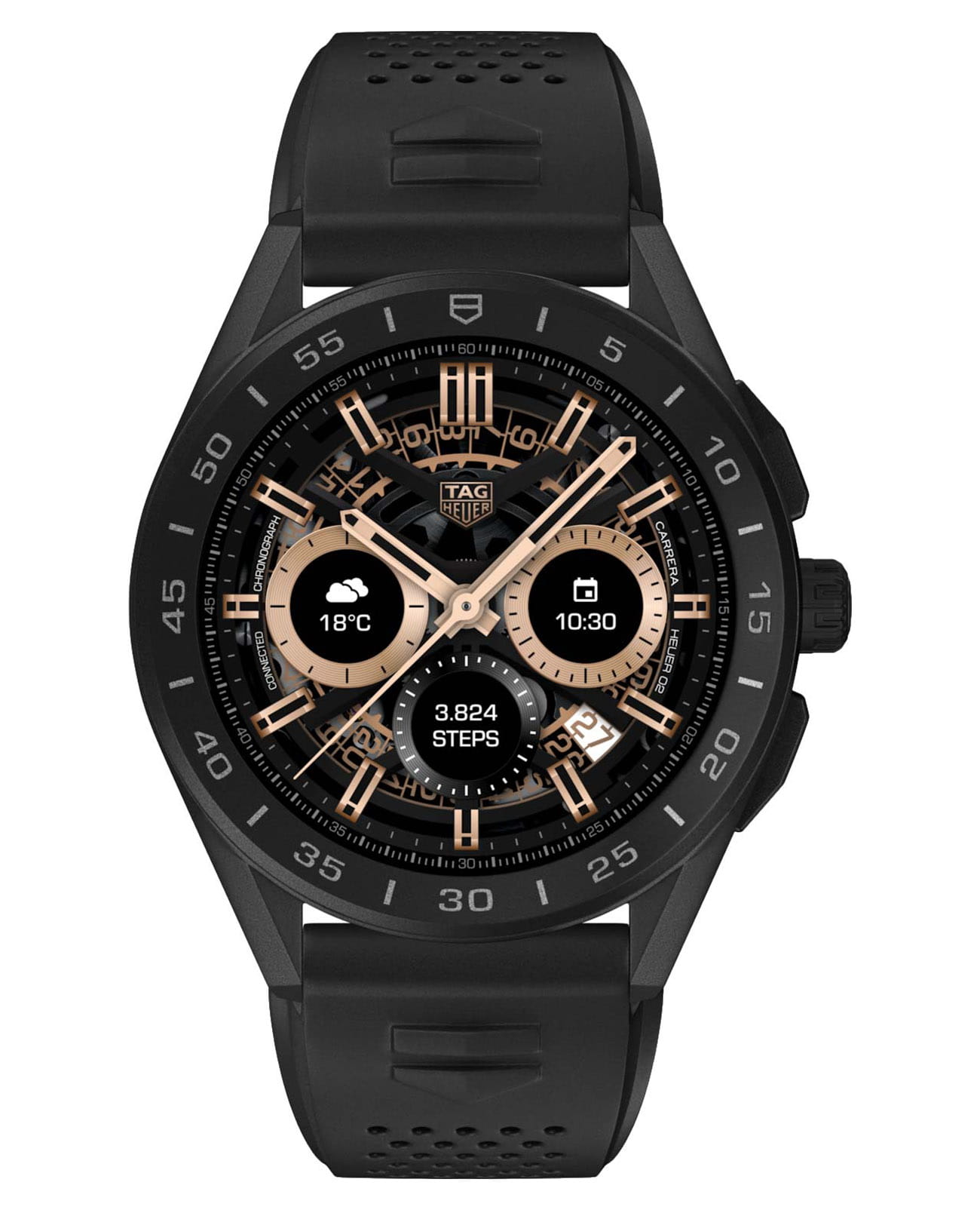 TAG Heuer TAG Heuer Connected Calibre E3 - 45 mm SBG8A80.BT6221  SBG8A80.BT6221 электронные мужские часы черный циферблат, браслет каучук — вид спереди