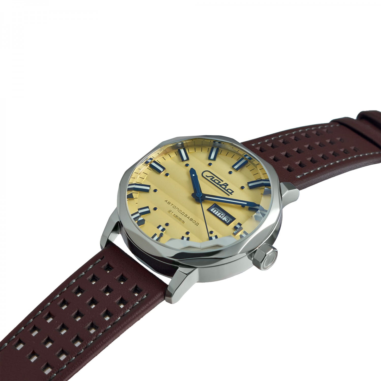 Слава Слава Эра 3020693/300-8205,  россия мужские часы на браслете кожаный боковой вид