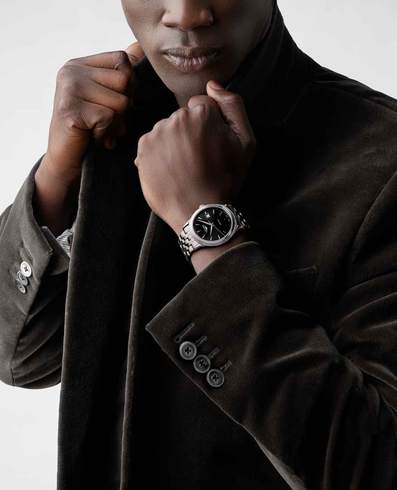 Longines Longines Flagship L4.984.4.59.6 мужские часы черный циферблат на запястье