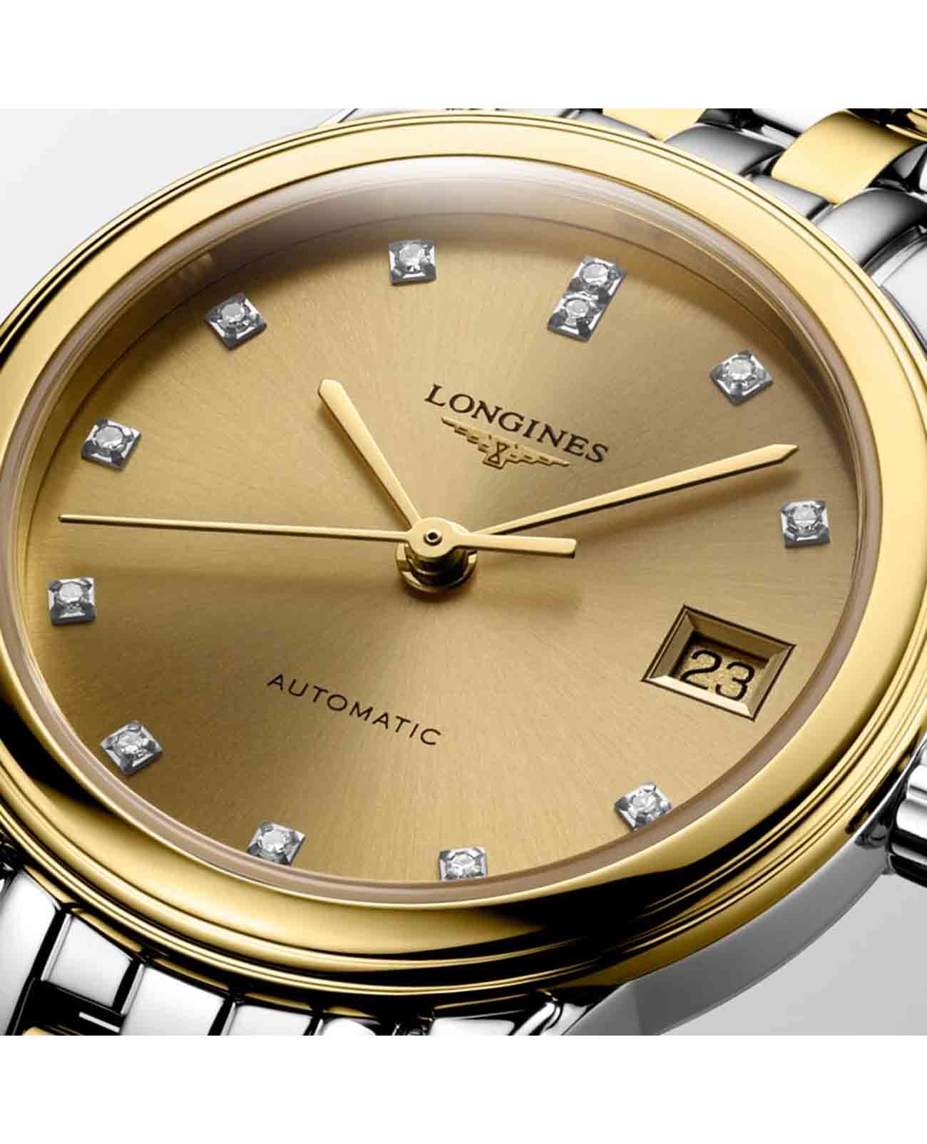 Longines Longines Flagship L4.274.3.37.7 женские часы золотой циферблат на запястье