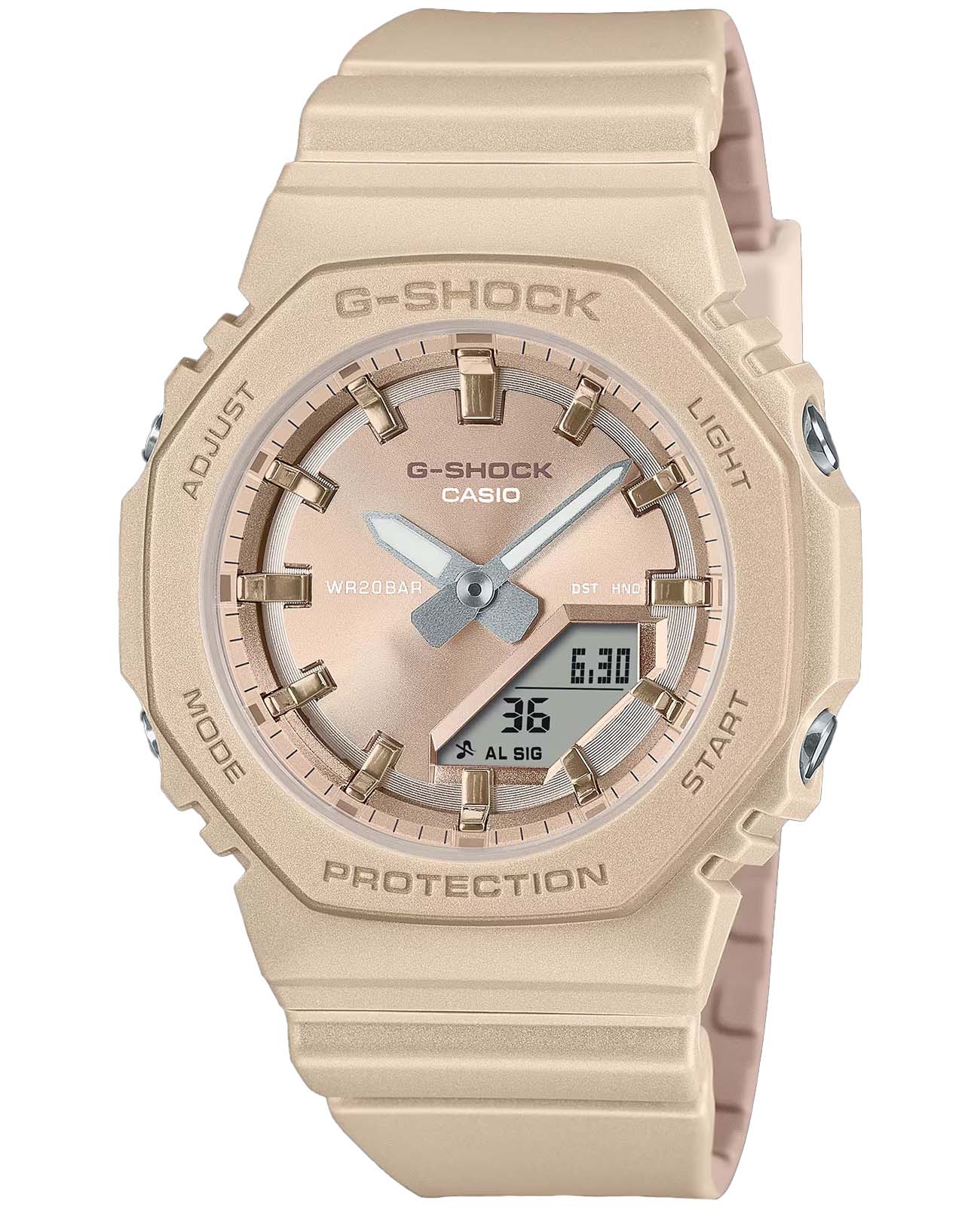 Casio Casio G-Shock GMA-P2100ST-9A  GMA-P2100ST-9A электронные женские часы бежевый циферблат, браслет пластик — вид спереди